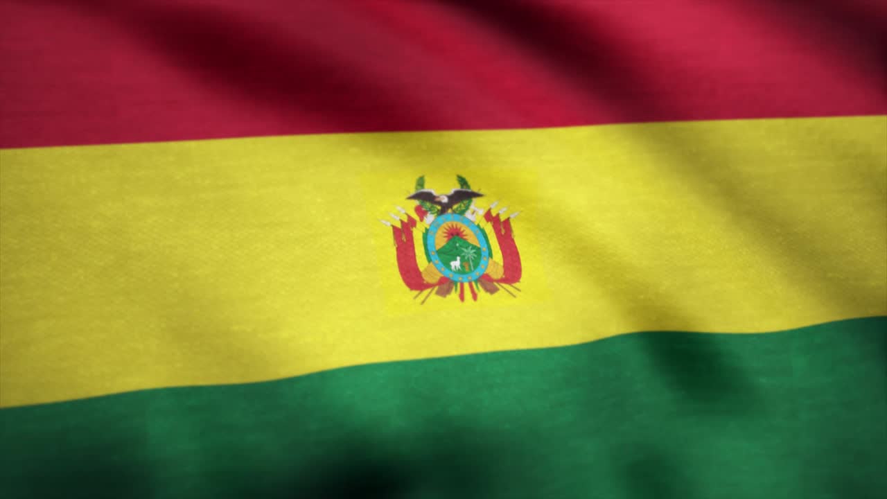 bandera de bolivia ondeando en el viento. fondo con textura textil áspera. animación de la bandera boliviana ondeando. bucle de animación