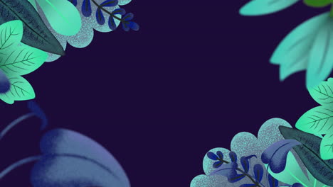 animación de flores y hojas con espacio de copia en fondo azul