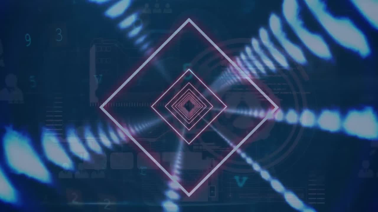 animación de cuadrados iluminados que se mueven en bucle con luces abstractas sobre el lenguaje de programación