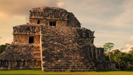 exploring an ancient pyramid structure surrounded by lush vegetation under a beautiful sky, capturing the intricacies of historical architecture and cultural significance