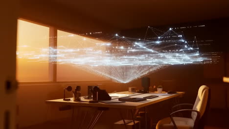 abstract digital network projection in a modern office