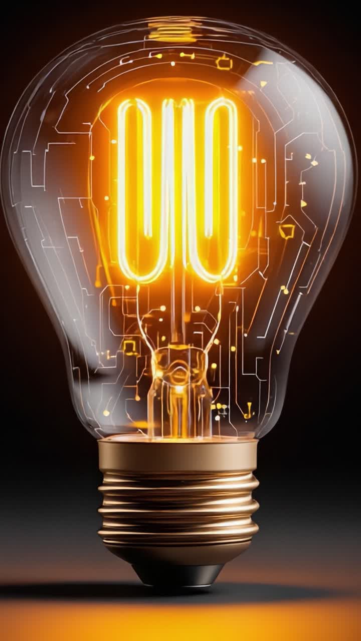 Design Illuminati e Innovazioni Circuitali: Un'Esplorazione Artistica di una Lampadina Vintage con Motivi Elettronici Moderni e un Caldo Bagliore Arancione