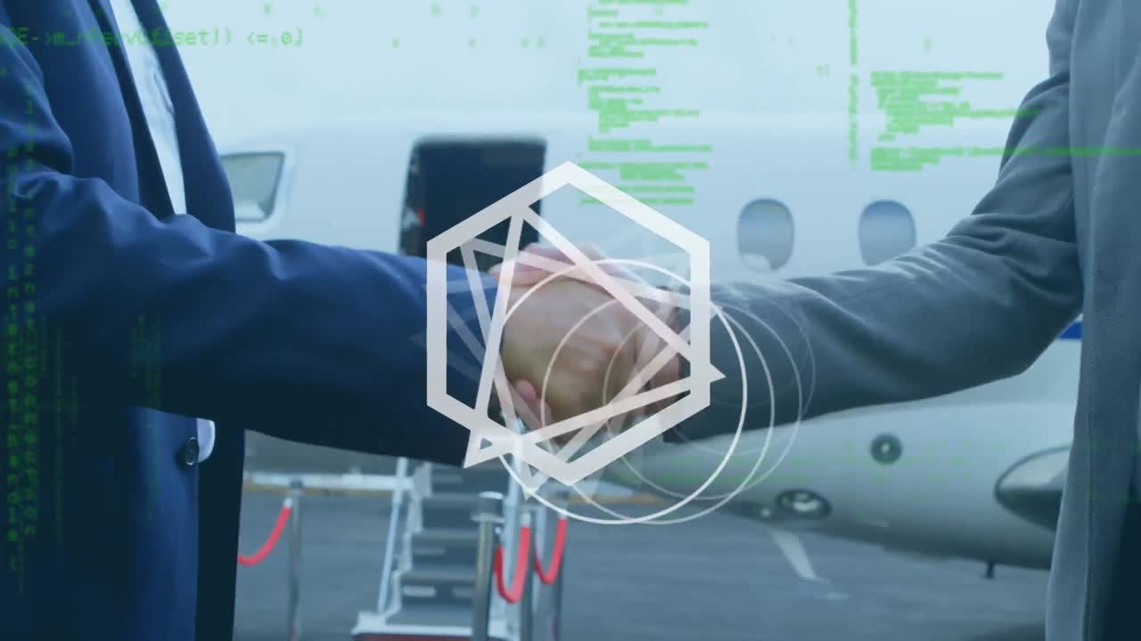 움직이는 기하학적 모양의 애니메이션과 손을 흔드는 사람들에 대한 데이터 처리