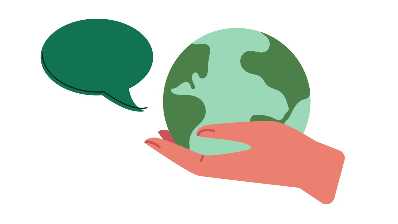 animación de ecología con la mano levantando el planeta tierra