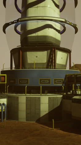 futuristic research facility on a barren planet at dusk