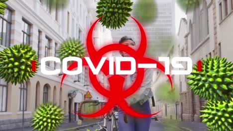 animación de la palabra covid-19 escrita con la propagación del coronavirus en la calle