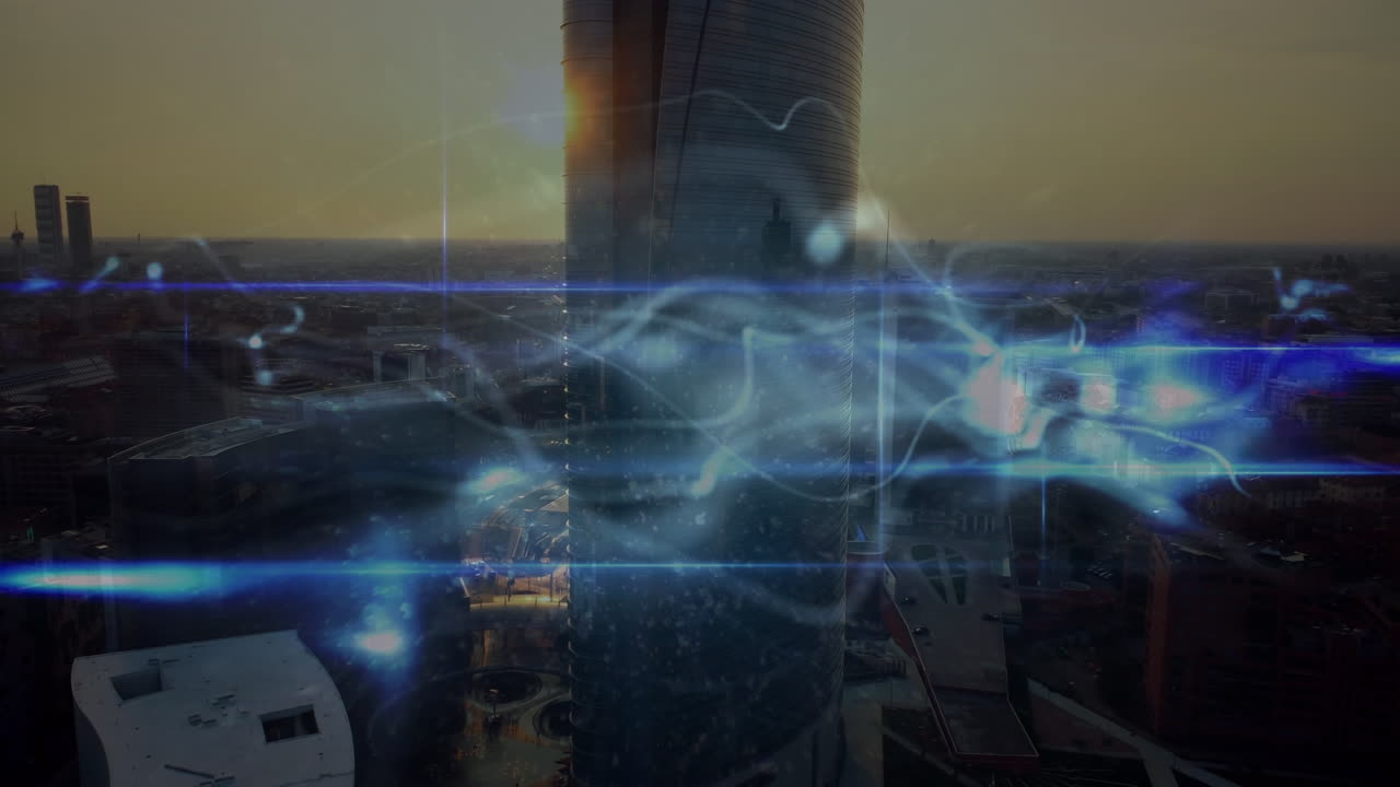 animación del rastro de luz sobre el paisaje urbano