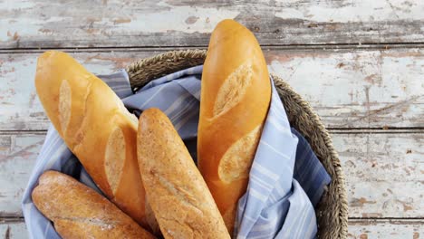 close-up of baguettes in basket