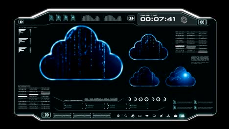 4k animation ui user interface with cloud computer data hud pi bar text box table and element on dark abstract background for futuristic technology concept