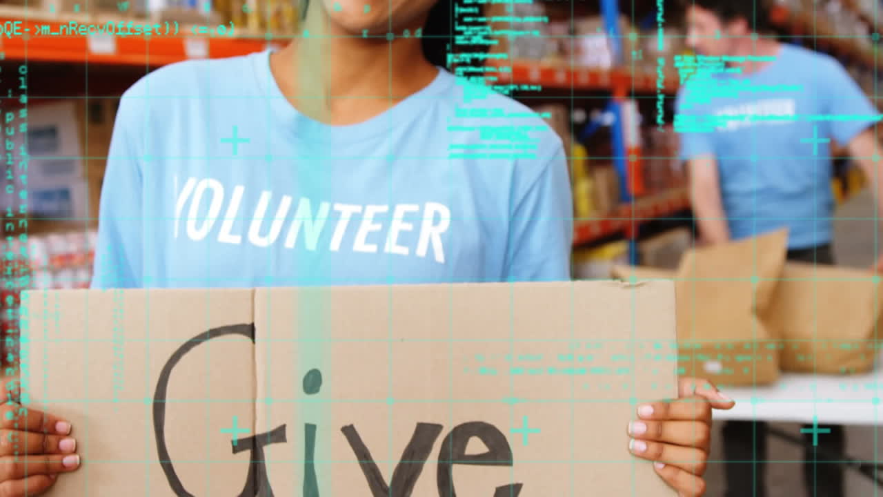 animación del procesamiento de datos sobre diversas personas que trabajan en el almacén