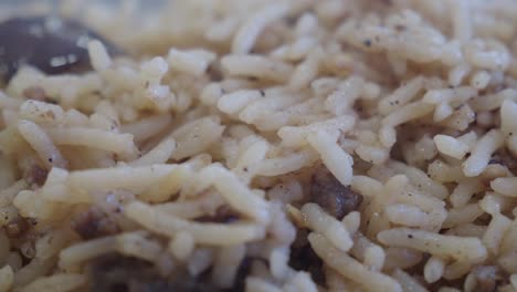 closeup of rice with ground meat