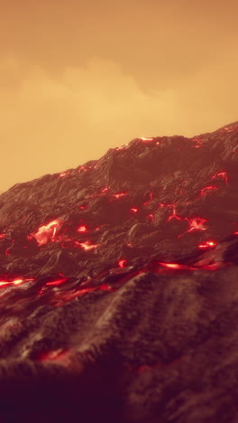 paisaje volcánico con flujo de lava