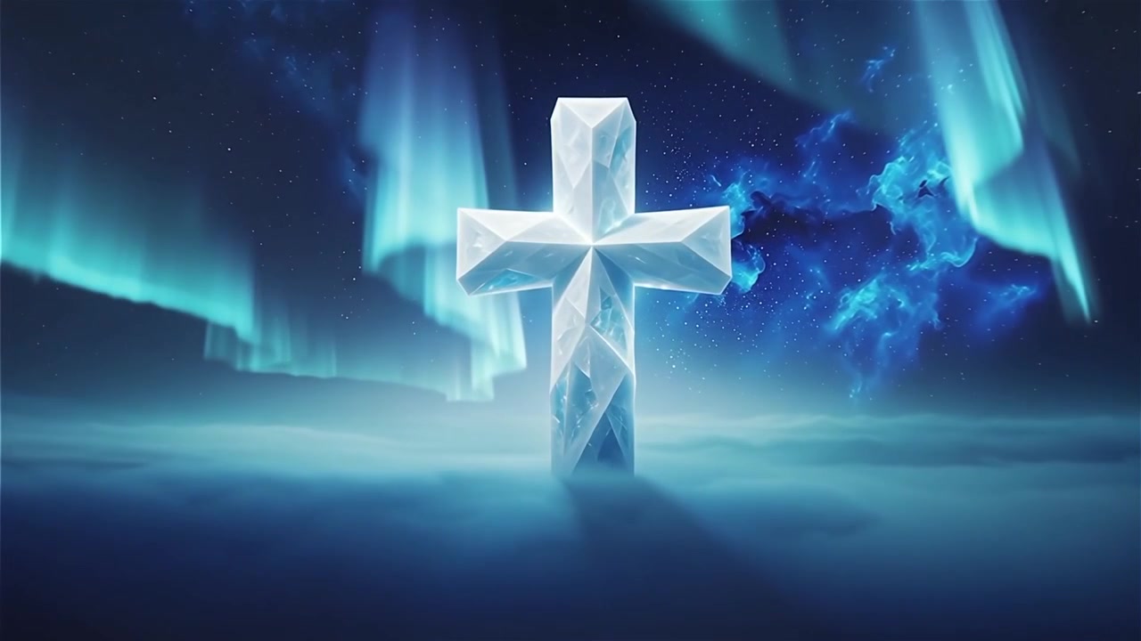 Croce Cristiana Luce Celestiale Sfondo per il Culto.