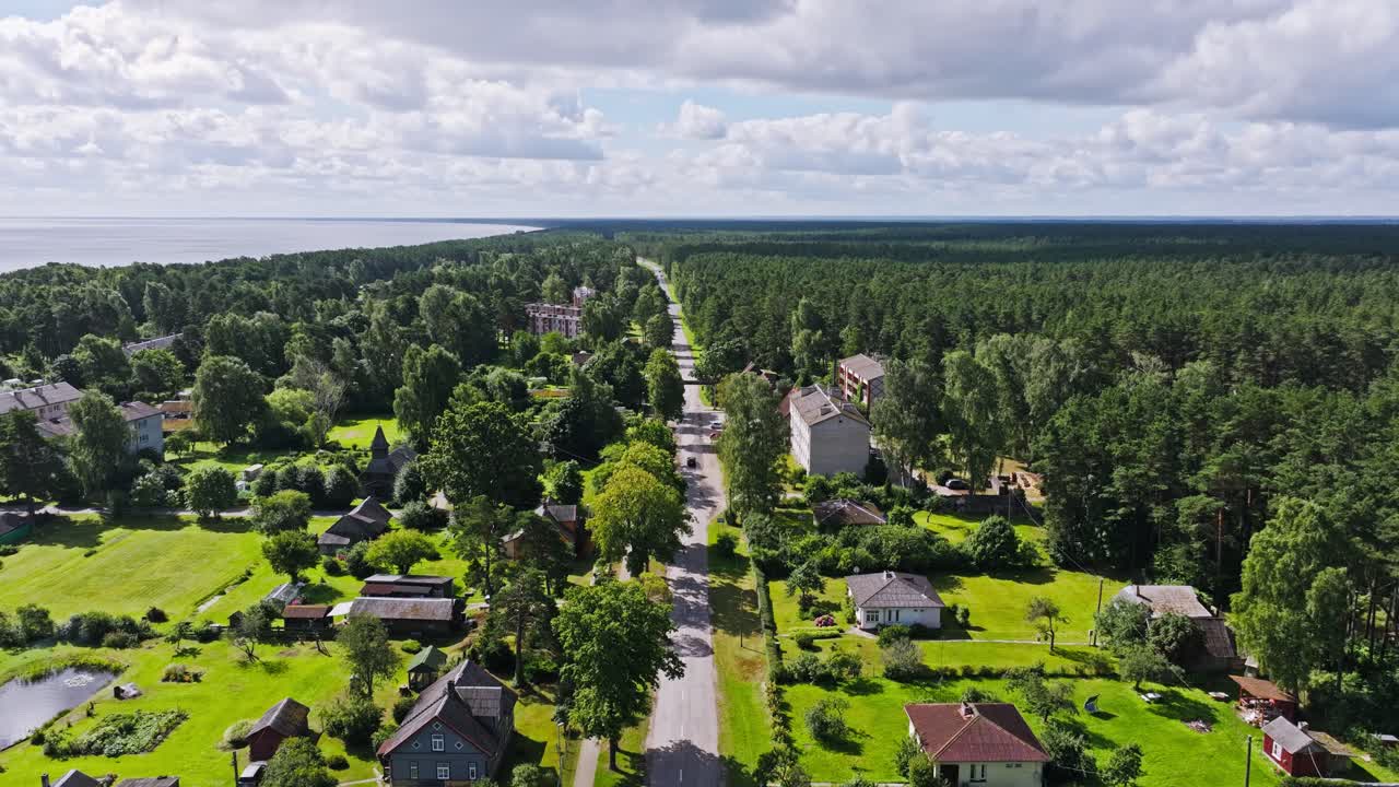 Establishing shot of Kolka in Talsi region shows rural borderland near the sea