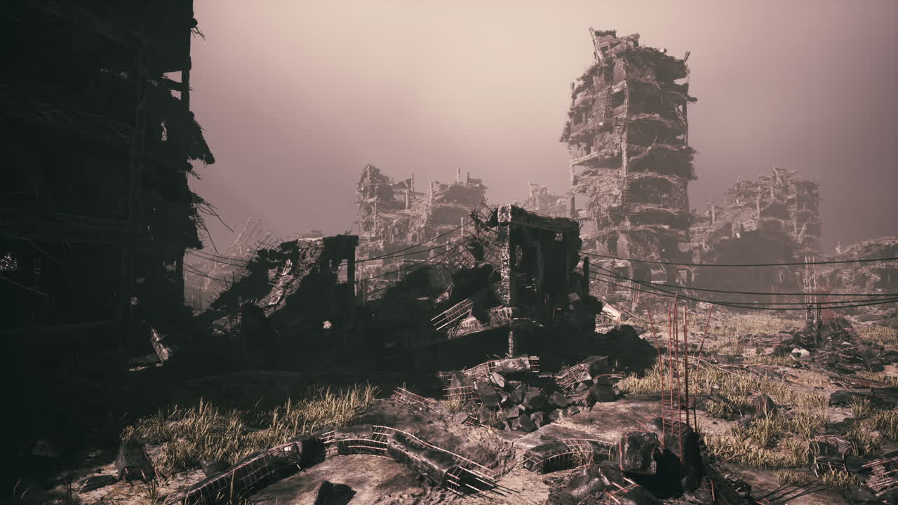 Destruction in the city caused by military action showcasing wrecked buildings