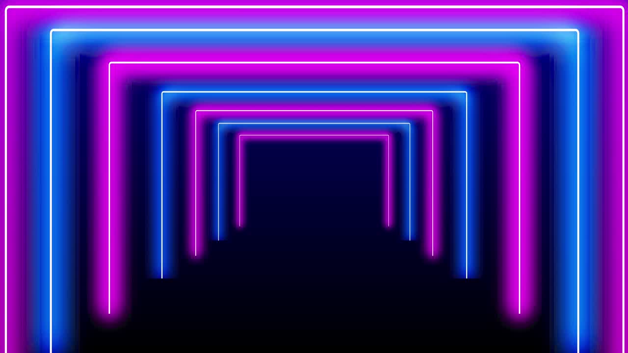 efecto de movimiento del marco rectangular cuadrado azul rosado colorido de luz de neón eléctrico. efecto de movimiento futurista de la discoteca techno 3d bucle azul rosa luz láser marco de la etapa de fondo de bucle sin costuras