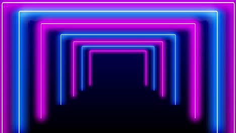 loop de luz de néon elétrico colorido azul rosa quadrado retângulo quadro efeito de movimento. disco futurista techno 3d loop azul rosa luz laser quadro de palco fundo de loop sem costura