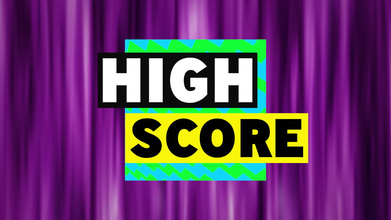 animación del texto de alta puntuación sobre la forma abstracta púrpura cambiando y ondeando