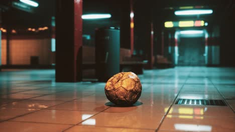 Viejo-Balón-De-Fútbol-En-El-Metro-Vacío