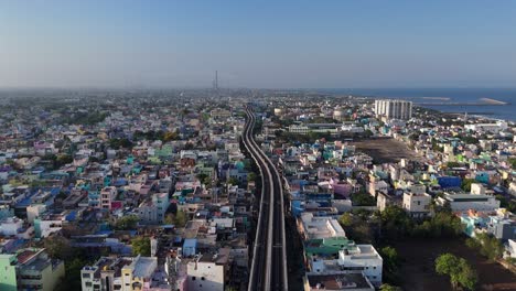 aerial shot of metro track passing through the city in chennai