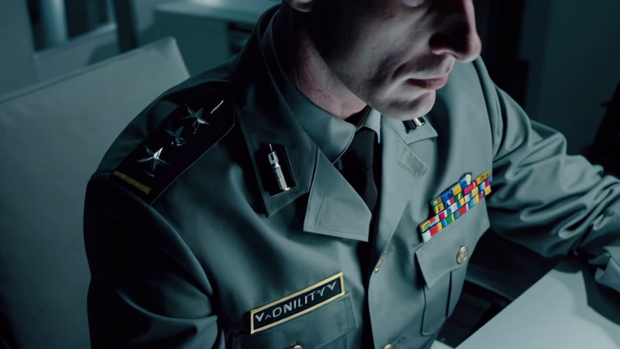 Military Officer Reviewing Documents