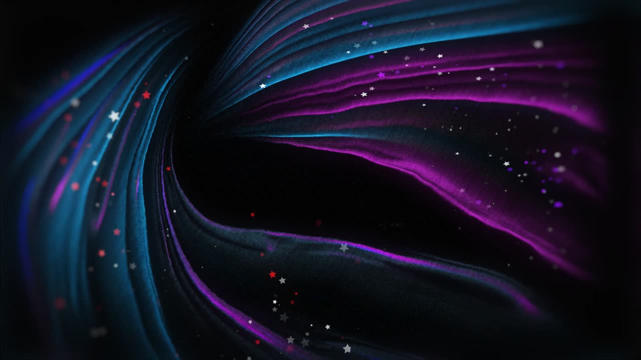 Abstract Flowing Blue and Purple Light Lines with Sparkling Stars