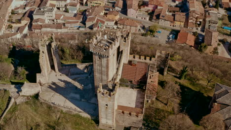 drone shot over scaligero castle, mantova italy