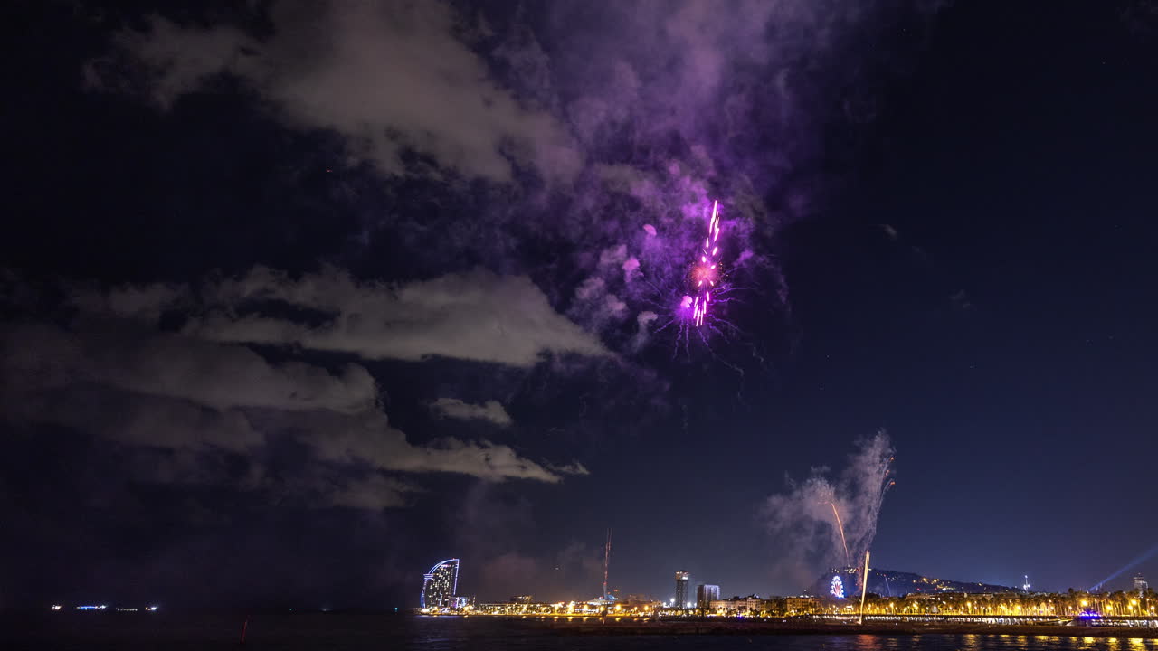 Fireworks Display over Barcelona Coastline
