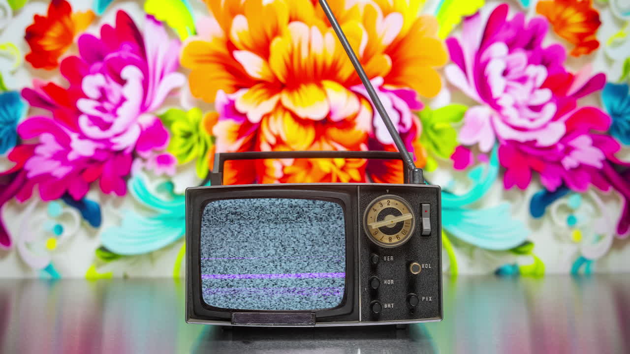 배경 벽지로 된 레트로 텔레비전