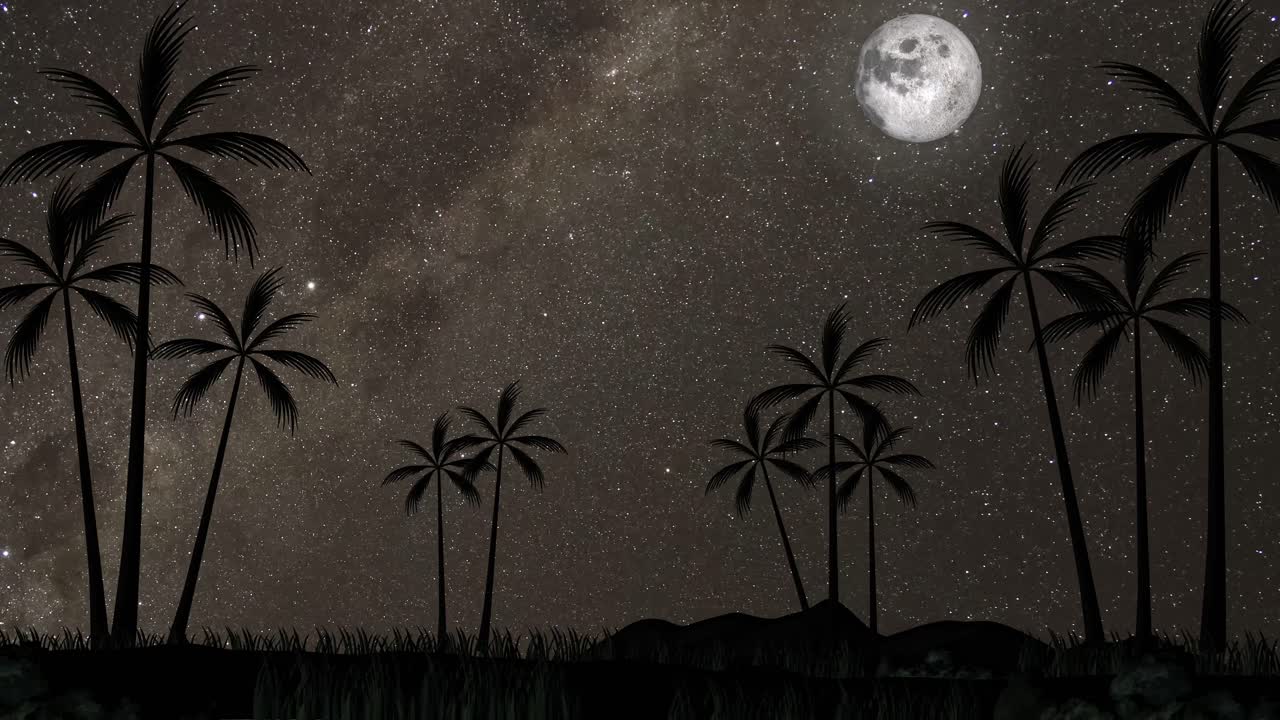 las fases de la luna en una noche tropical estrellada.