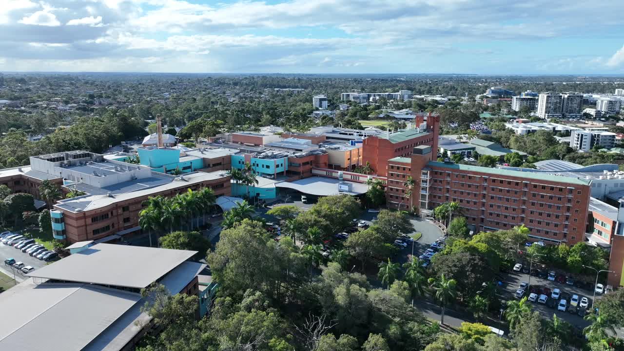 Close up orbiting drone shot of Brisbane's Prince Charles Hospital