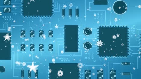 Animation-of-stars-icons-over-computer-circuit-board