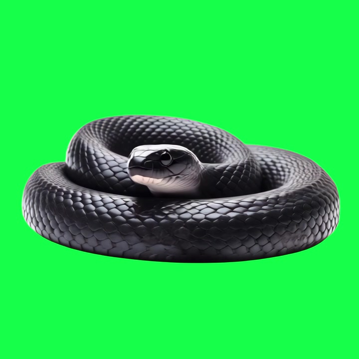 Serpente nero arrotolato che fa scattare la lingua su schermo verde