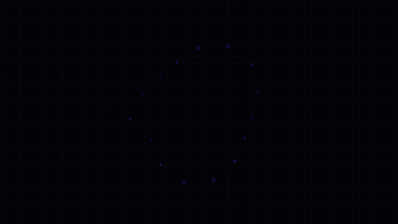 Abstract Digital Animation of Rotating Purple Dots on Grid Background