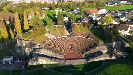 aerial view of ancient roman theater at augusta raurica historic landmark in switzerland
