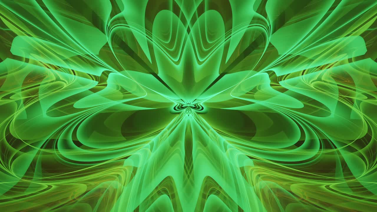 Camadas de fragmentos verdes rítmicos infinitos fluindo em loop, anomalia de enigma fractal hipnotizante e calmante.