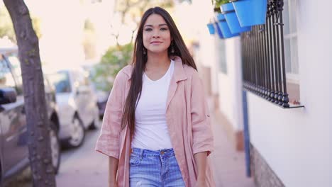 woman walking in a city street