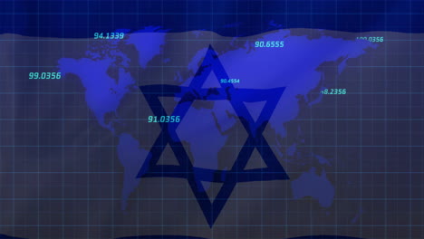 animation of map and data processing over flag of israel