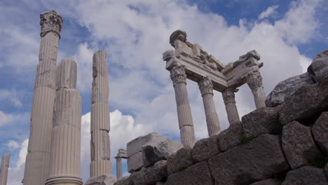 The-ruins-of-The-Temple-of-Trajan-behind-a-stone-wall-in-Pergamum