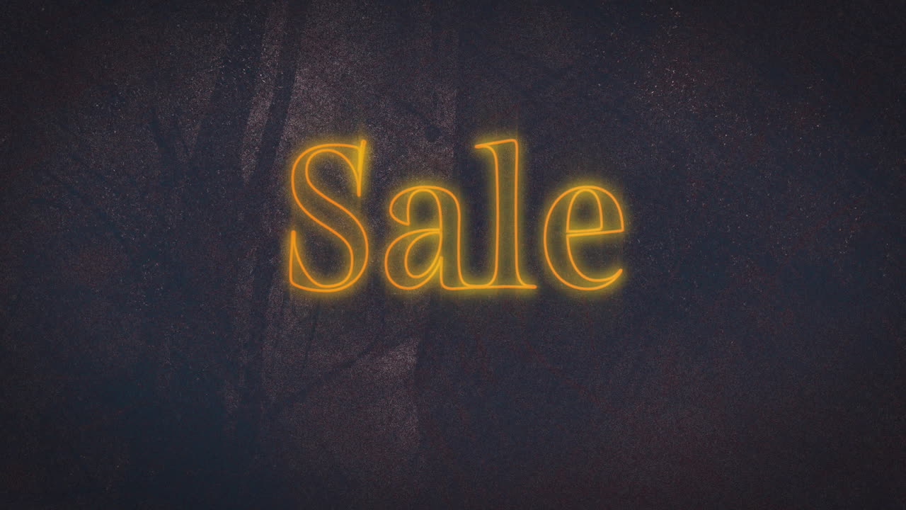 animación del texto de venta en neón amarillo brillante sobre un fondo parpadeante angustiado