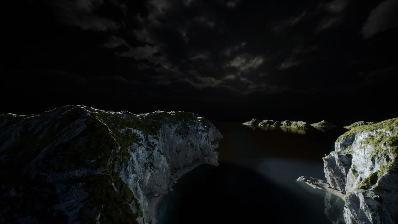 fiordo con nubes oscuras de tormenta