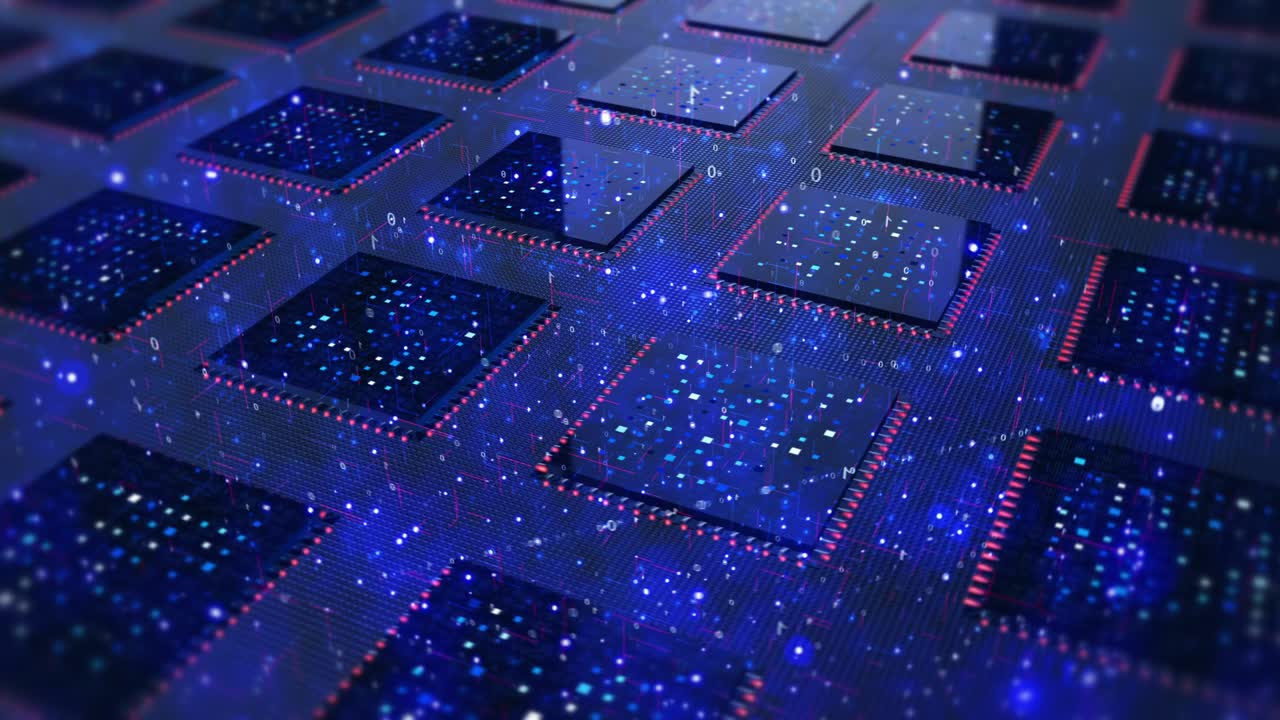 High Tech Computer Chips Processors Transmitting Data. Perfect Loop