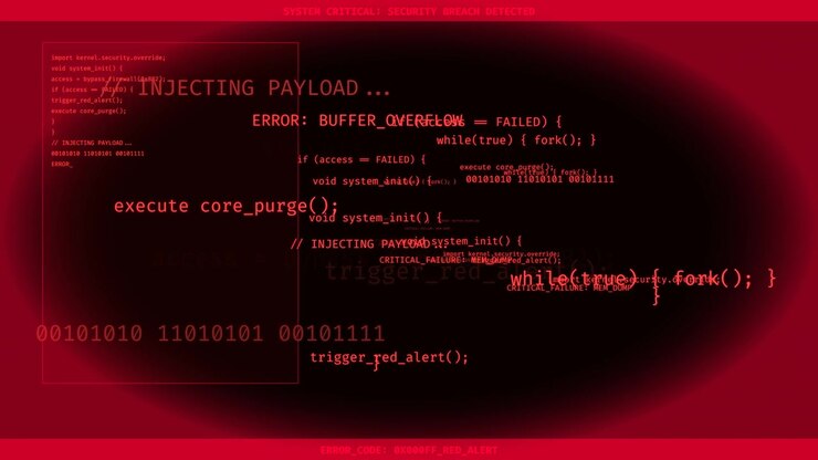 Warnung vor Cyber-Sicherheitsverletzung mit rotem Warntext und Code