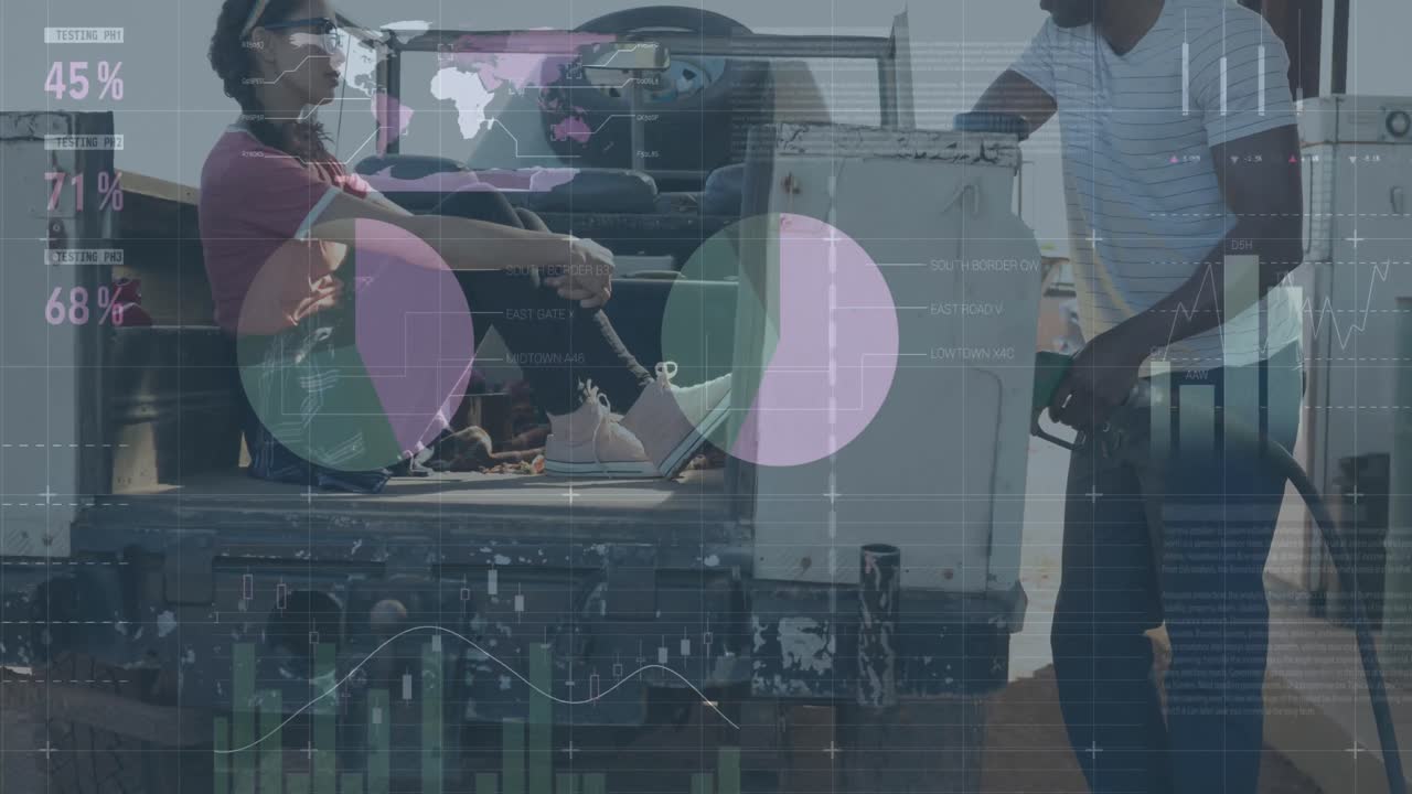 자동차에 휘발유를 넣는 사람에 대한 통계 및 데이터 처리 애니메이션