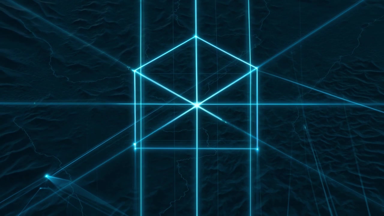 Abstract Digital Geometric Shape Forming with Glowing Blue Light Lines
