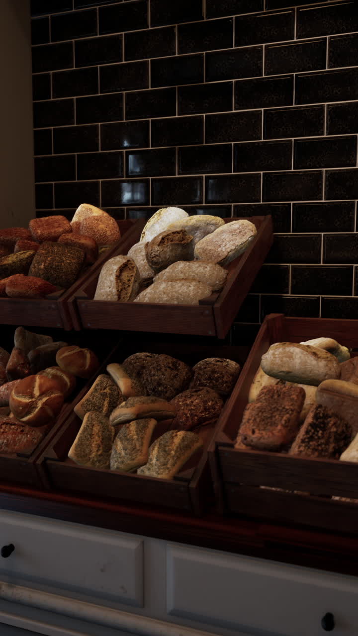 A display of freshly baked bread in a bakery
