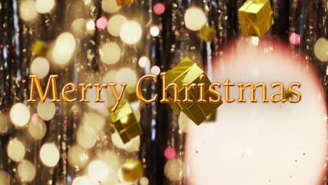 animación de feliz navidad texto sobre la navidad presenta decoraciones en fondo oscuro