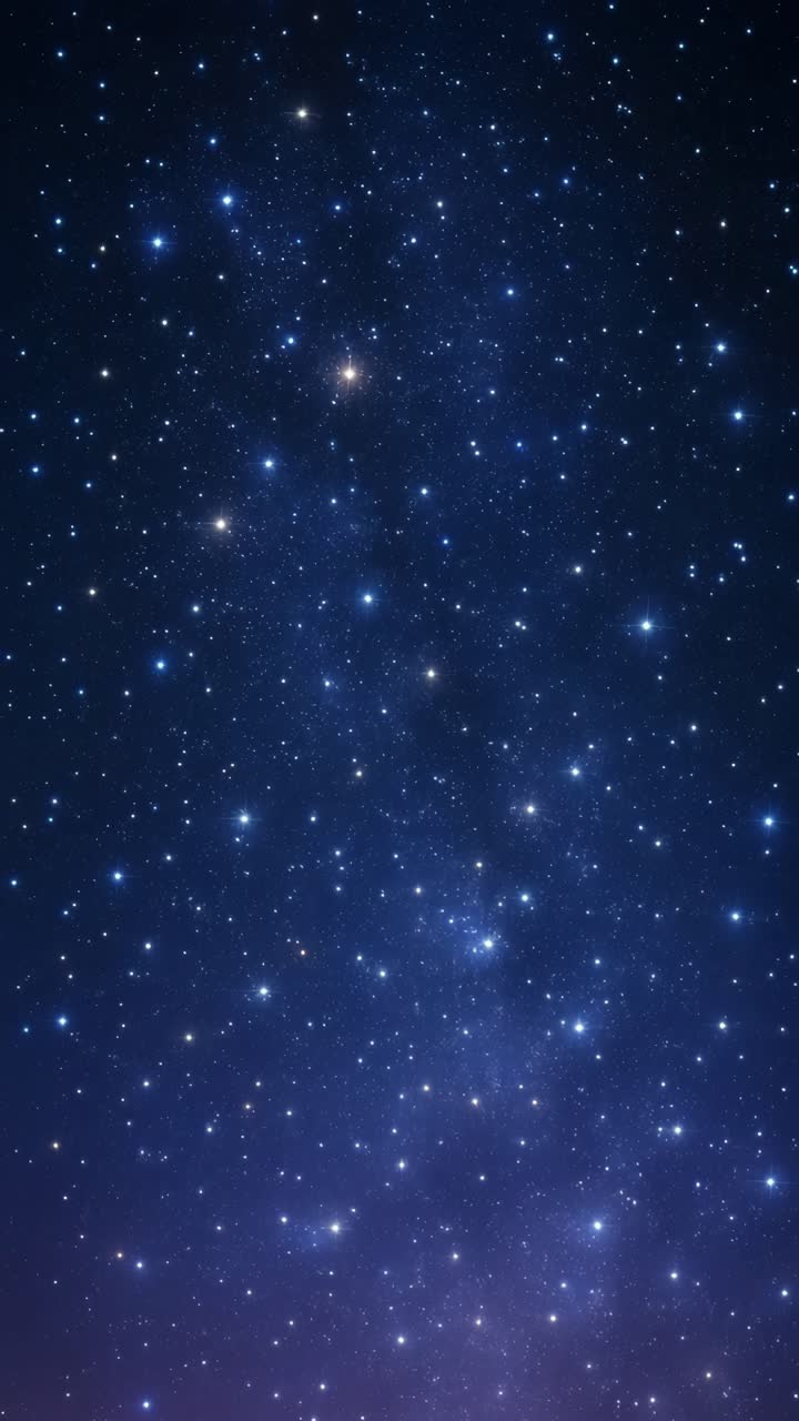 Um vídeo vertical hipnotizante de um céu noturno estrelado, capturado de um ângulo baixo, exibindo inúmeras estrelas
