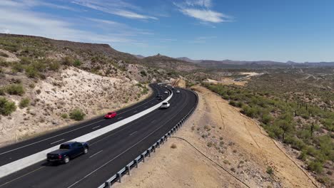 Cars driving on Highway in Desert, Interstate 17 in Black Canyon City Arizona, Static Shot