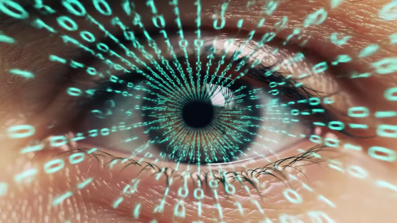 Innovative visuals depict the intersection of digital data and human sight, highlighting how technology shapes our understanding of reality in today's world.